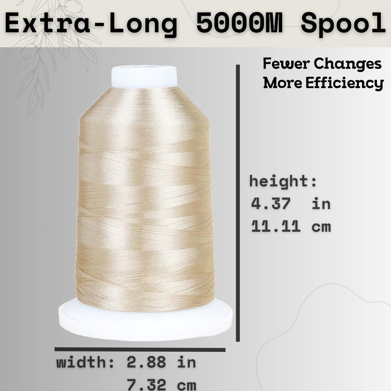 simthread Trilobal Polyester Thread – 5000M (5500yds) No.40 – Super Sheen, Tangle-Free – Built-in Thread Lock Spool – Compatible with Brother, Singer, Janome & More, Beige-843 - Image 3